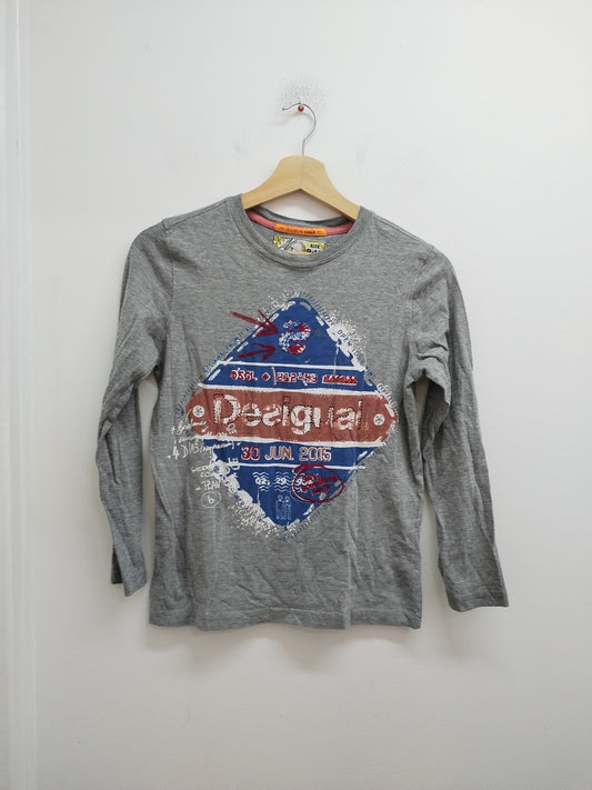 T-shirt manches longues Desigual gris avec impression Taille 9/10 Ans