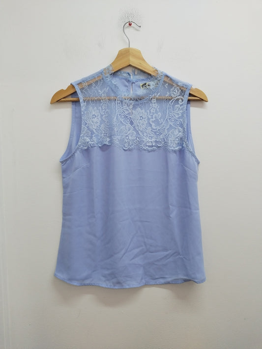 Débardeur fluide Orcelly bleu avec dentelle Taille M/L