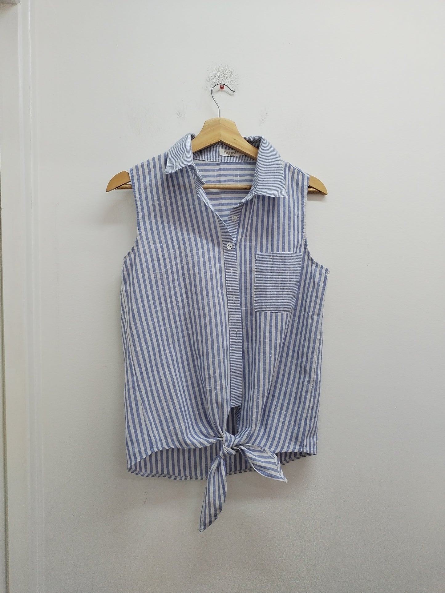 Chemise sans manches Esther.H bleue et blanche rayée Taille S