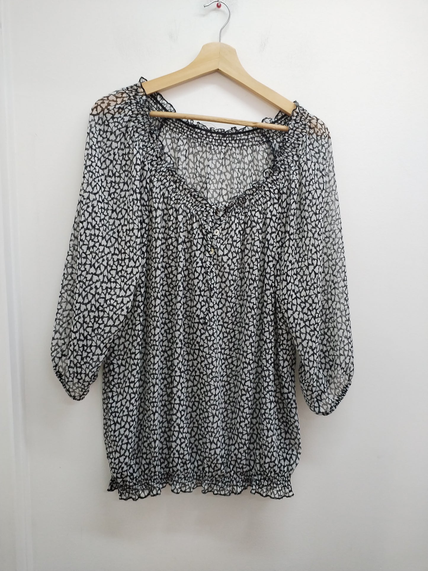 Tunique en voile manches 3/4 noire et blanche à motifs Taille XL