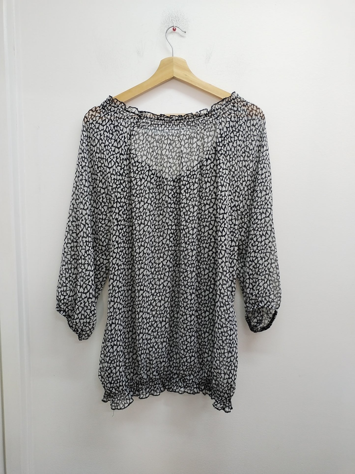Tunique en voile manches 3/4 noire et blanche à motifs Taille XL