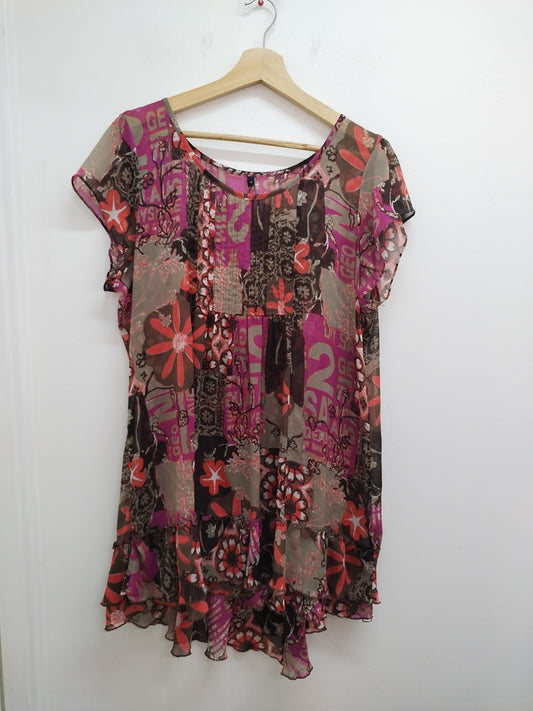 Robe tunique en voile à motifs multicolores Taille 44
