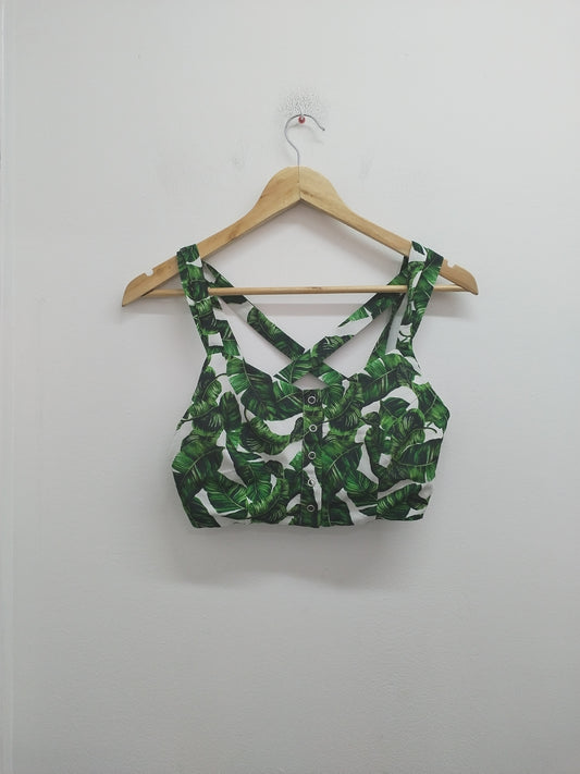 Crop top Pimkie blanc avec motifs feuilles Taille S