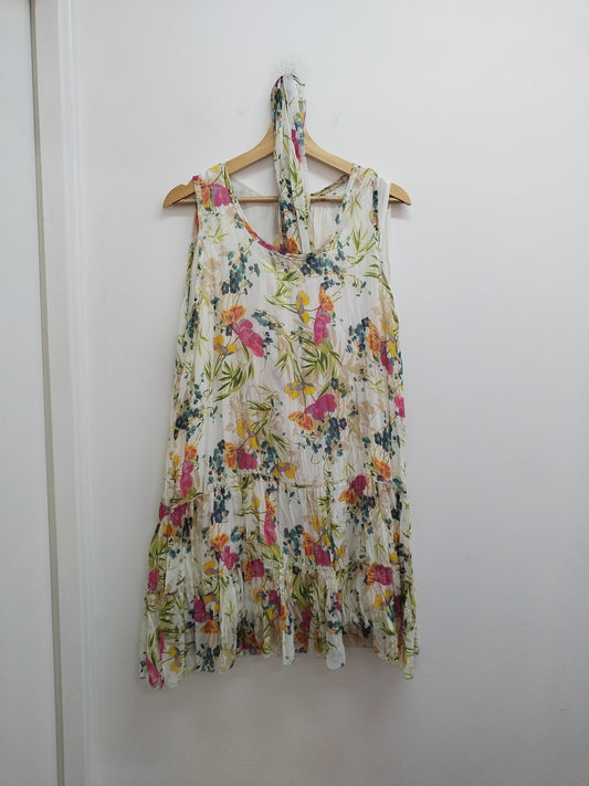 Robe sans manches avec foulard blanche fleurie Taille XL