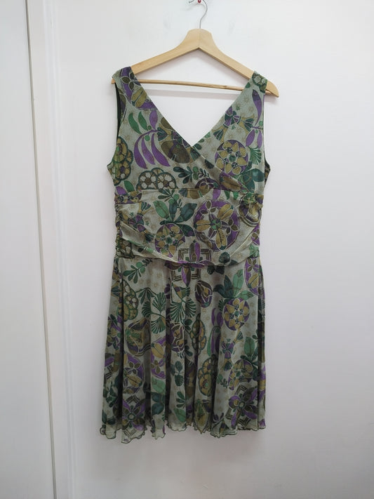 Robe sans manches Jacqueline Riu verte fleurie Taille 2XL