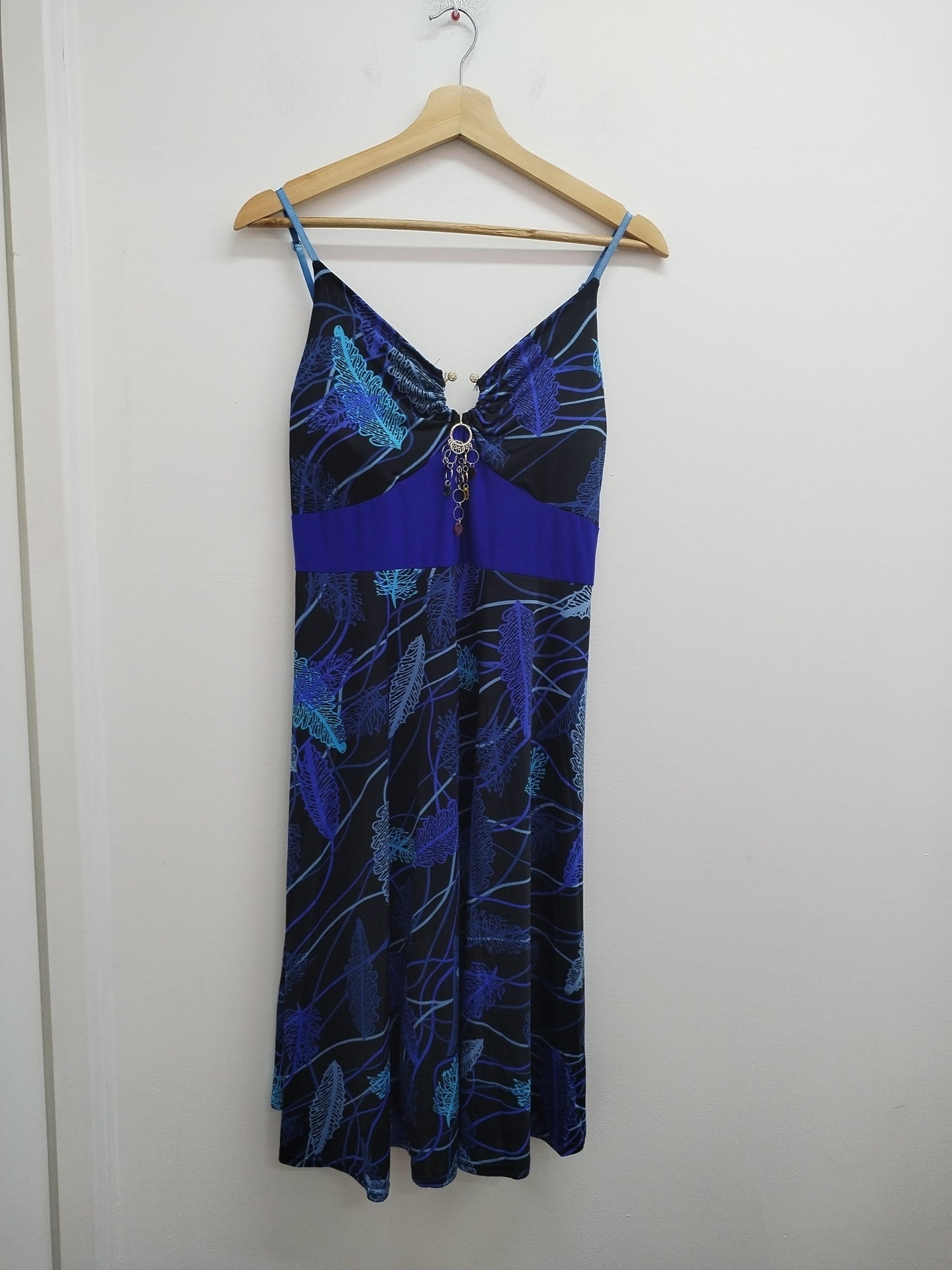 Robe à bretelles bleue et noire à motifs Taille L