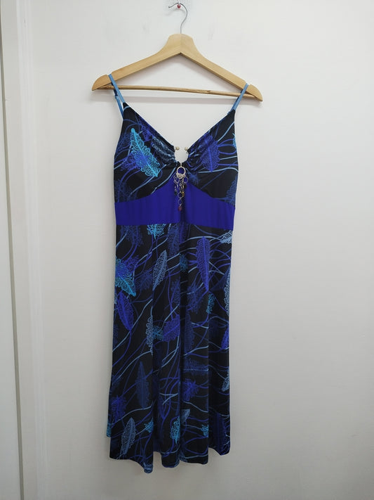 Robe à bretelles bleue et noire à motifs Taille L