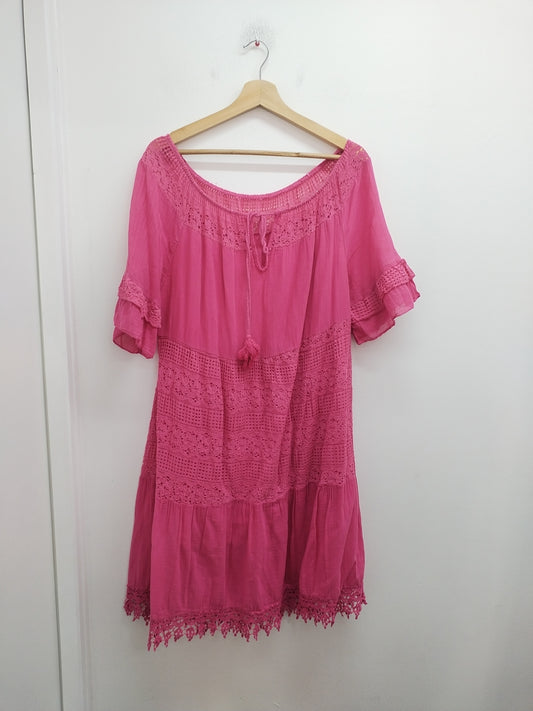 Robe manches courtes rose avec dentelle Taille XL