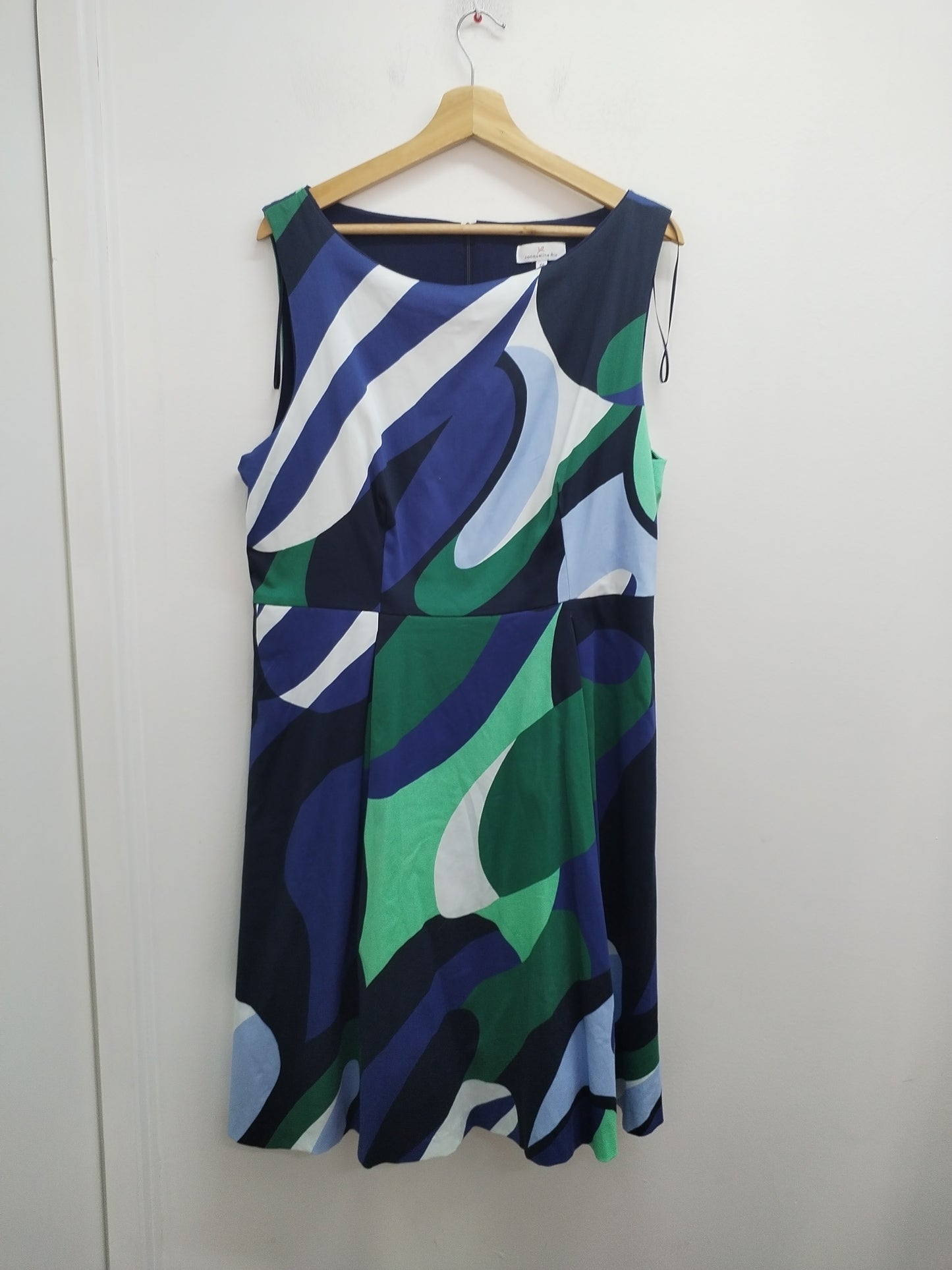 Robe sans manches Jacqueline Riu bleue, verte et blanche à motifs Taille 46