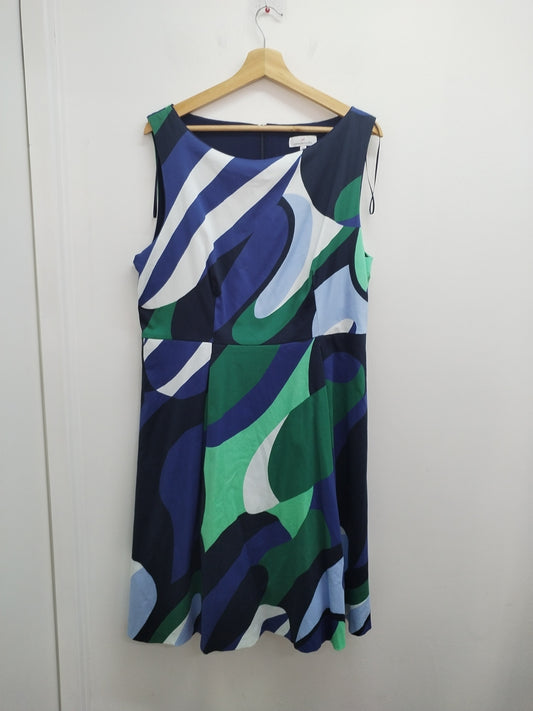 Robe sans manches Jacqueline Riu bleue, verte et blanche à motifs Taille 46