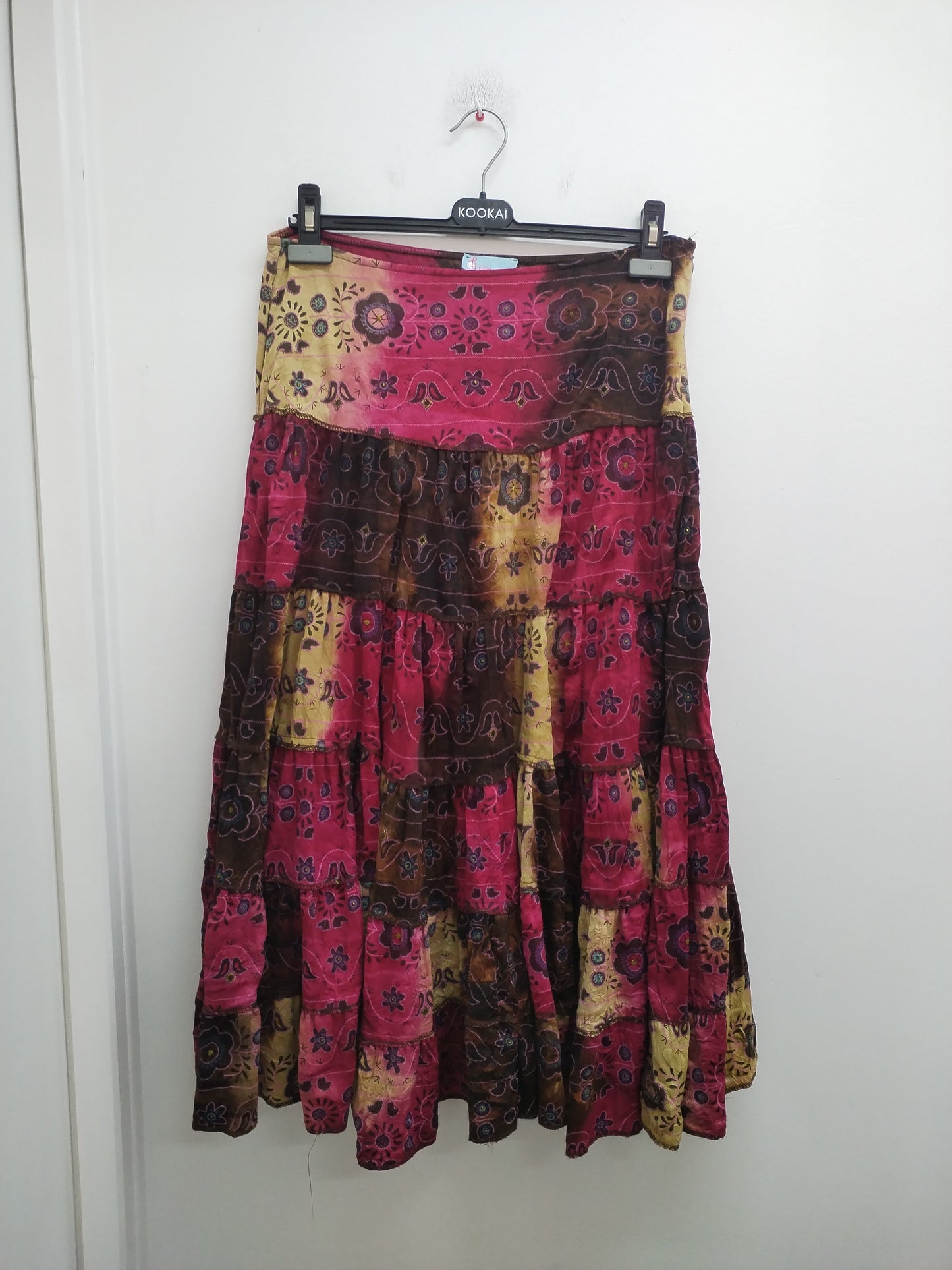 Jupe longue fantaisie Fi-filles De Paris bordeaux, marron et beige Taille M