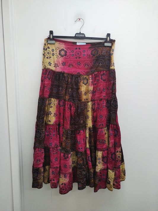 Jupe longue fantaisie Fi-filles De Paris bordeaux, marron et beige Taille M