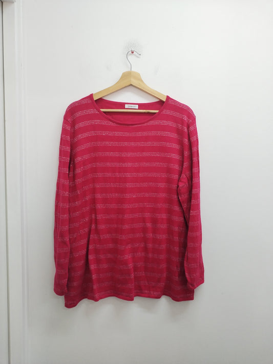 Pull fin Damart rayé rouge et argenté Taille 54/56