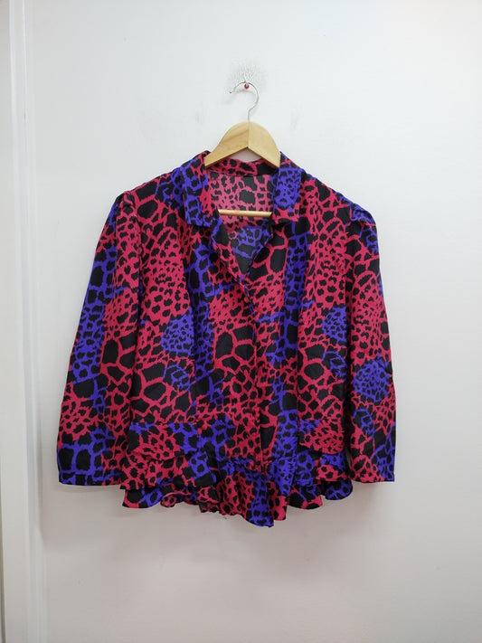 Chemise manches 3/4 noire, rouge et violet Taille M