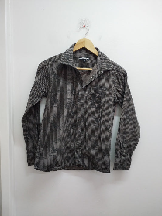 Chemise manches longues Overgame grise et noire rayée à motifs Taille 12 Ans
