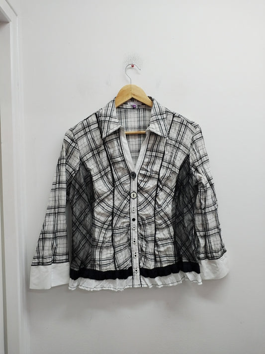 Chemise manches 3/4 Patrice Bréal à carreaux noirs et blancs Taille 42