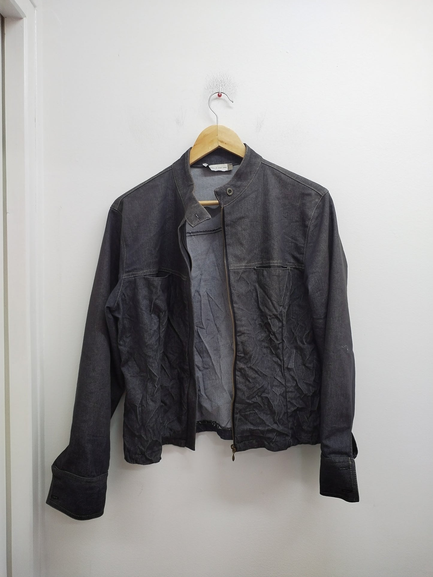 Veste en jeans Femmes, je vous aime effet froissé grise foncée Taille L