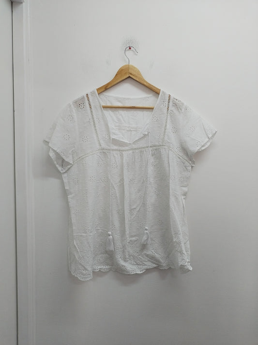 Tunique manches courtes ajourées blanche Taille XL
