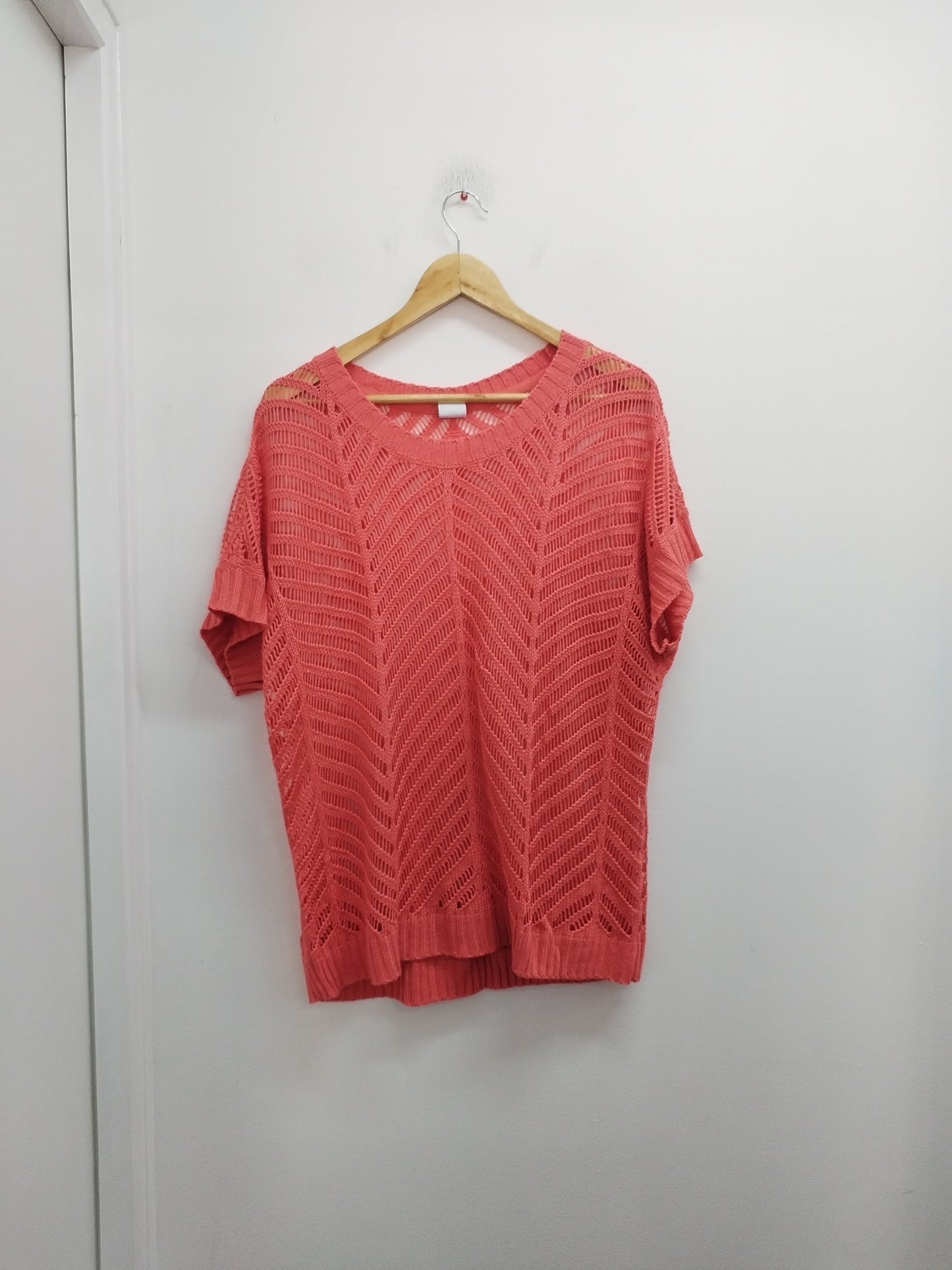 Pull manches courtes mailles ajourées Vero Moda corail Taille XL