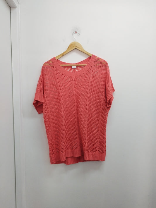 Pull manches courtes mailles ajourées Vero Moda corail Taille XL
