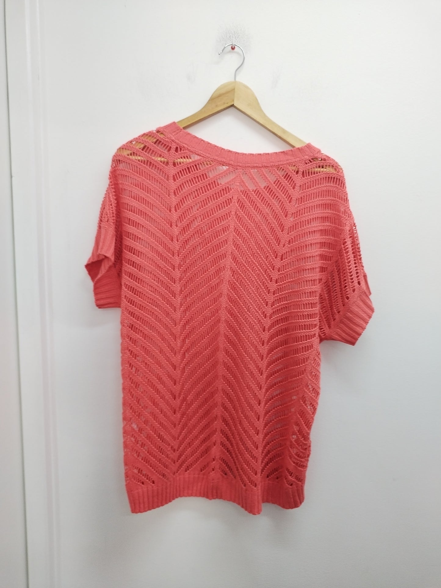 Pull manches courtes mailles ajourées Vero Moda corail Taille XL