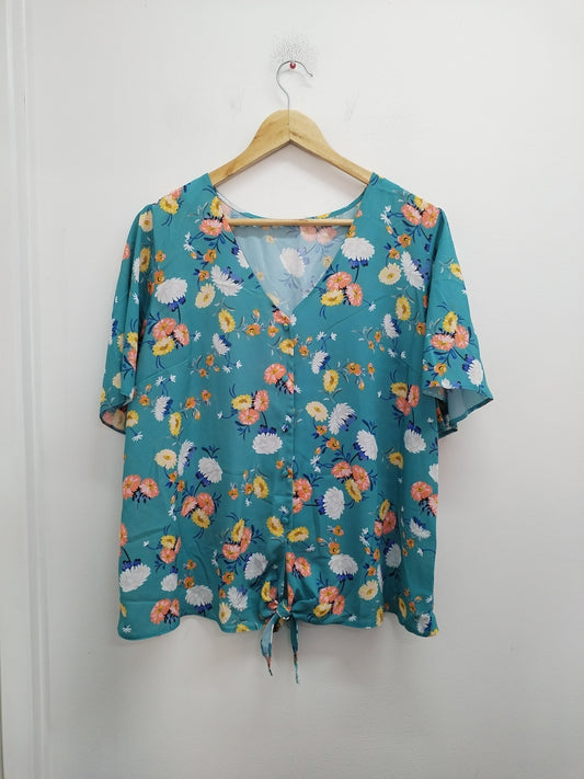 Chemise manches courtes turquoise fleurie Taille XL