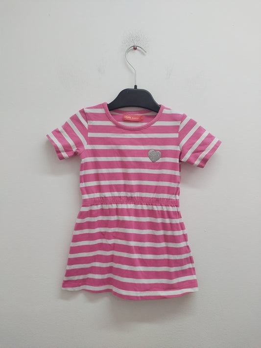 Robe manches courtes Tissaia rayée rose et blanche Taille 3 Ans