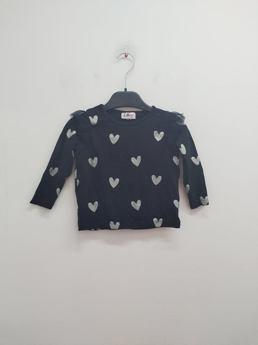 T-shirt manches longues Lili M noir avec motifs cœurs Taille 3 Ans