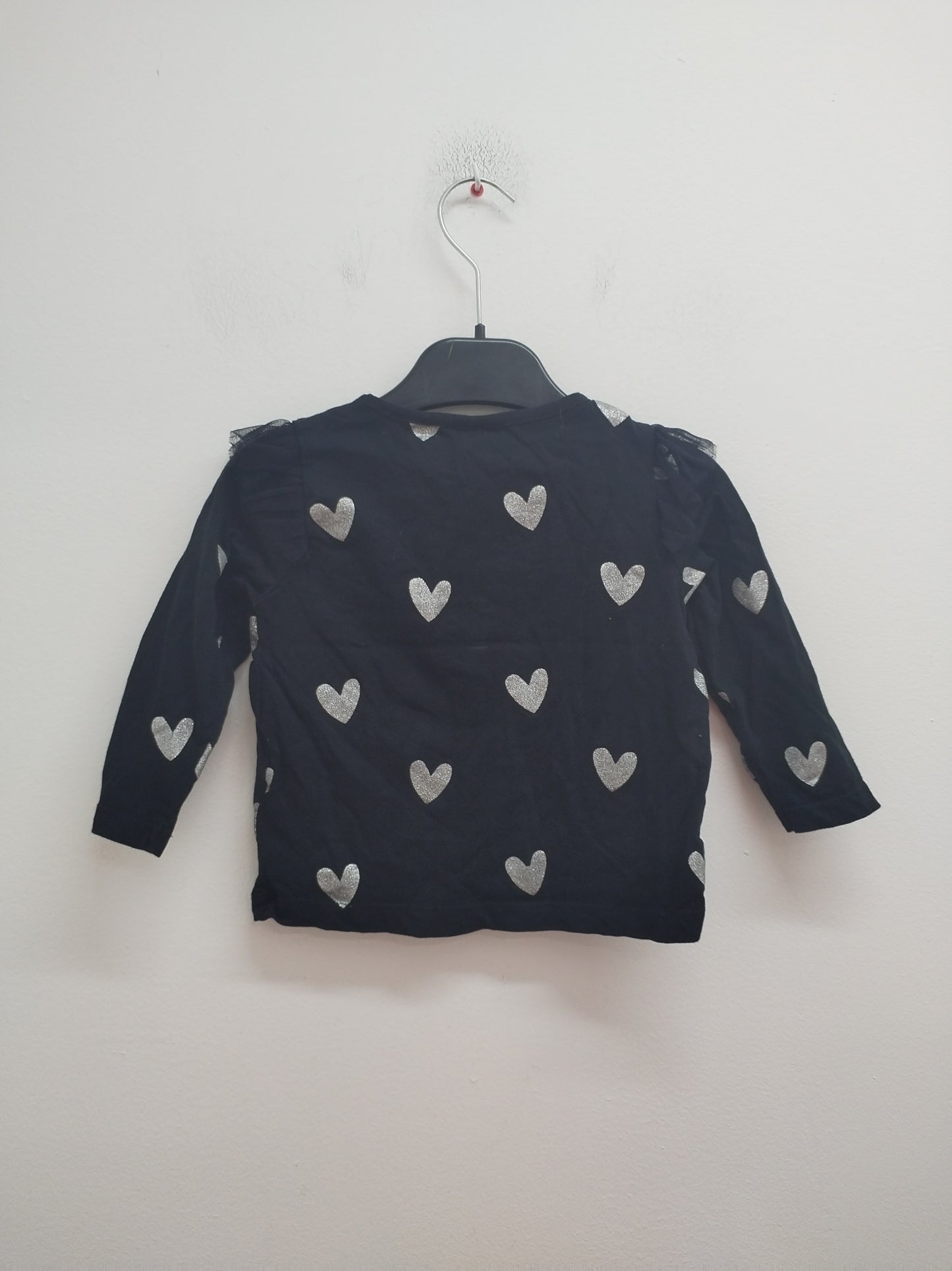 T-shirt manches longues Lili M noir avec motifs cœurs Taille 3 Ans