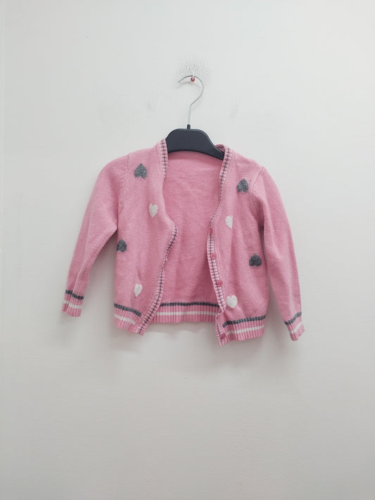 Gilet rose à motifs cœurs Taille 2/3 Ans