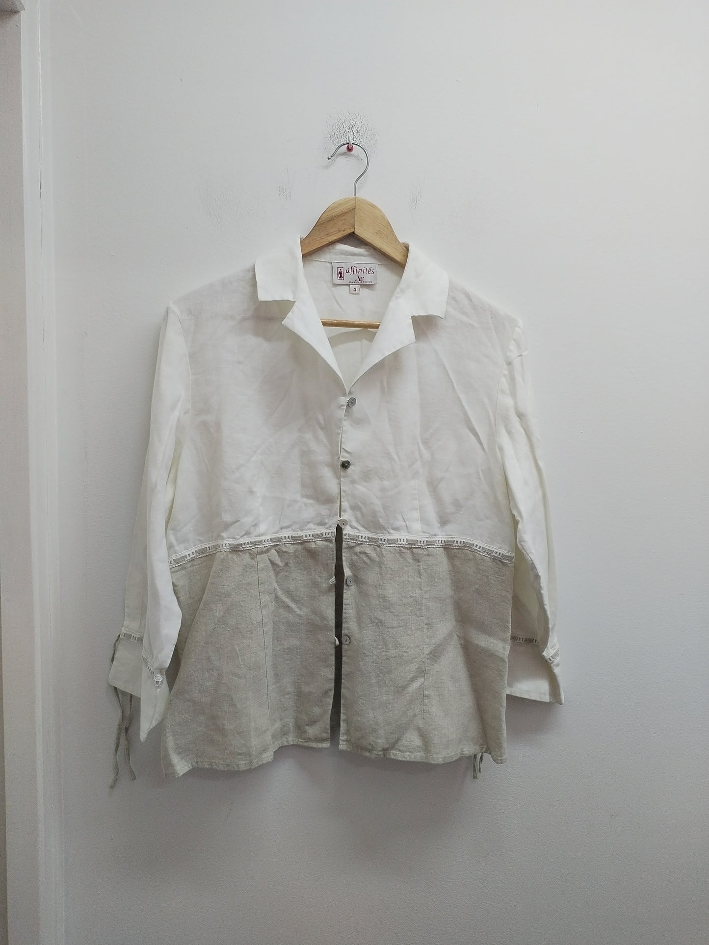 Chemise manches 3/4 Affinités by Armand Thiery blanche et beige Taille L