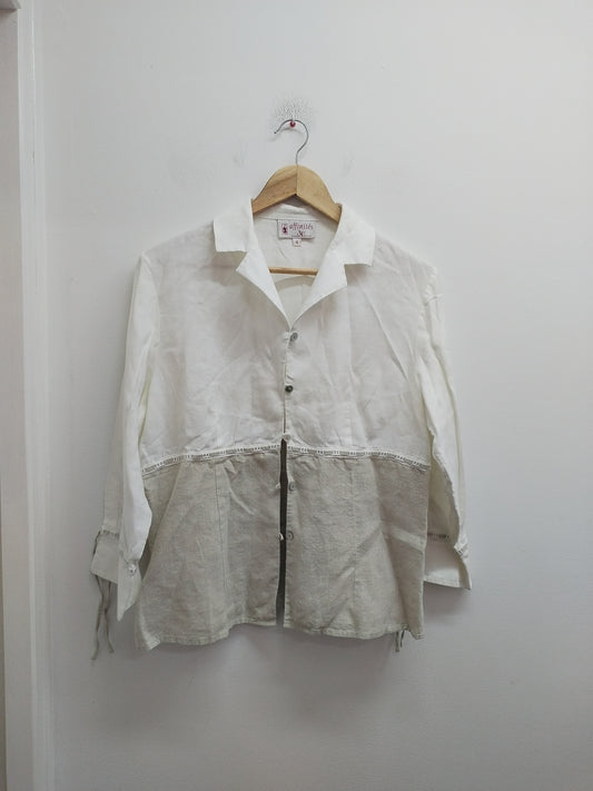 Chemise manches 3/4 Affinités by Armand Thiery blanche et beige Taille L