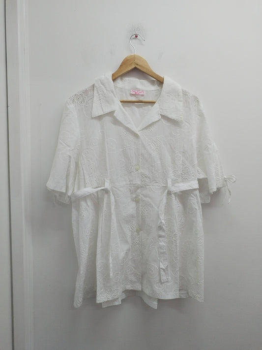 Chemise manches courtes ajourée avec ceinture Côté Rue blanche Taille XL
