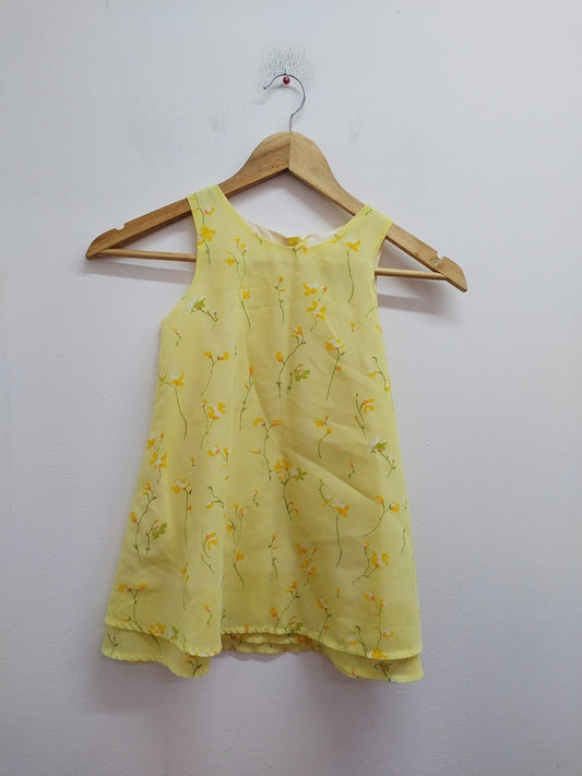 Robe sans manches Tissaia jaune fleurie Taille 4 Ans