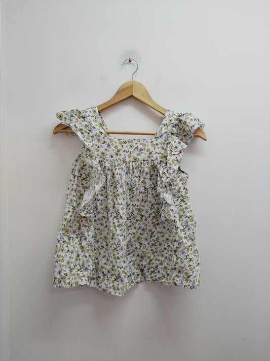 Débardeur avec volants Kiabi blanc fleuri Taille 12 Ans