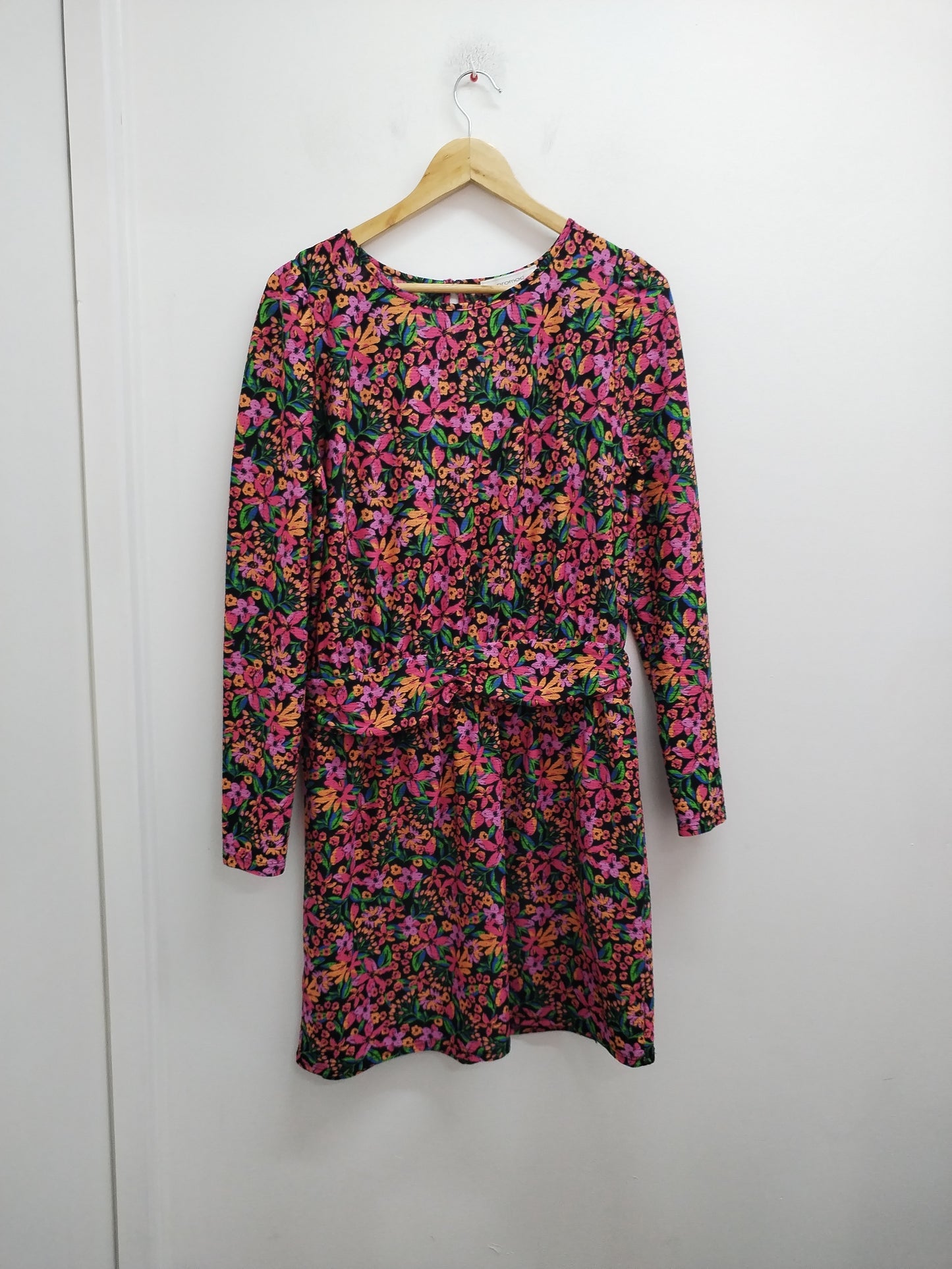 Robe manches longues Promod noire fleurie Taille L