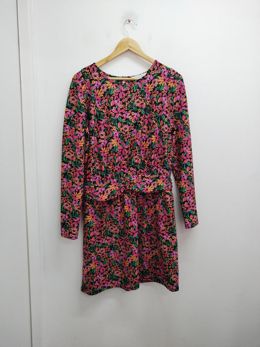 Robe manches longues Promod noire fleurie Taille L