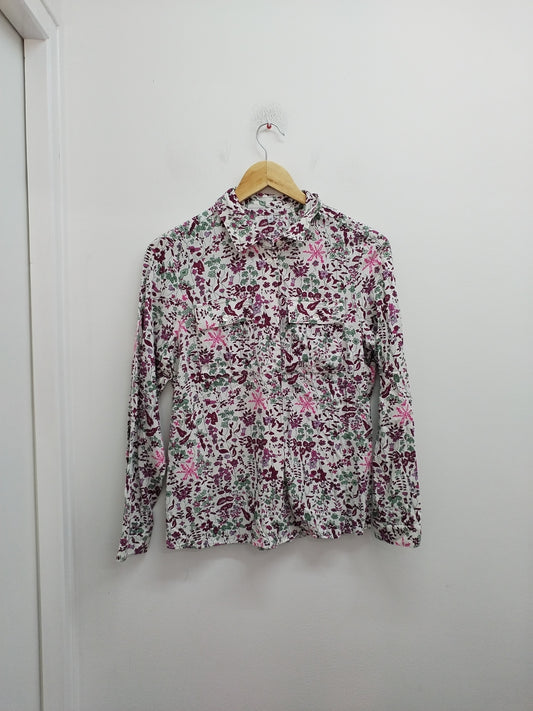 Chemise manches longues blanche fleurie Taille 40