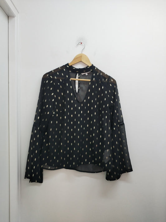 Tunique en voile Morgan noire à motifs plumes dorées Taille 42