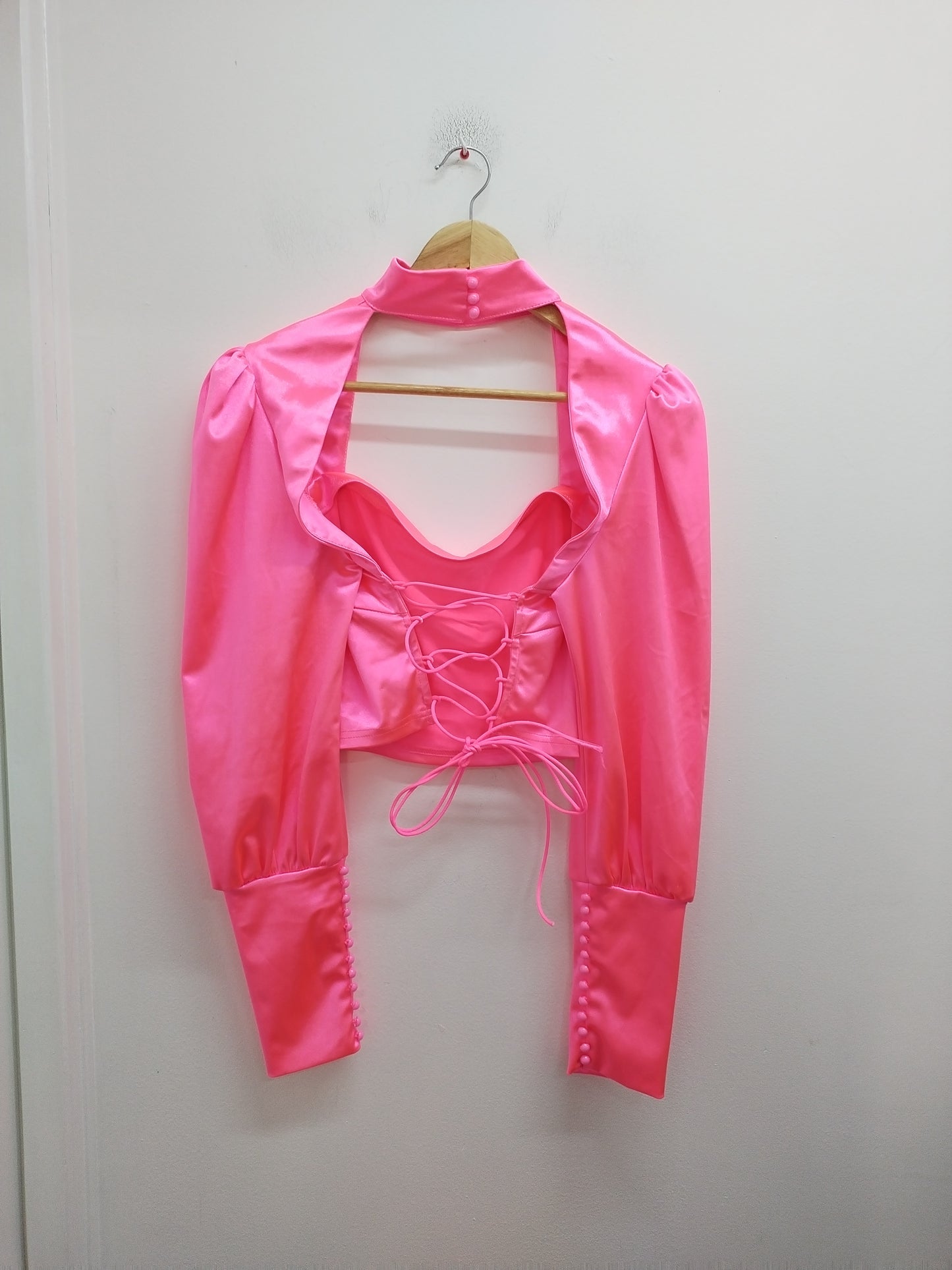 Tunique Shein manches longues lacée dans le dos rose fluo Taille 40