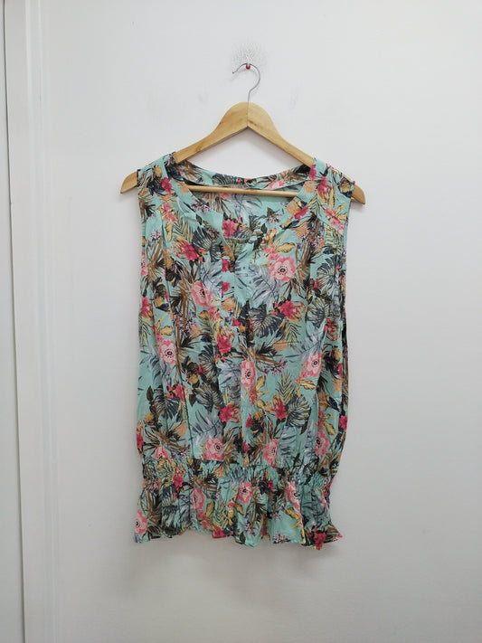 Tunique sans manches turquoise fleurie Taille XL
