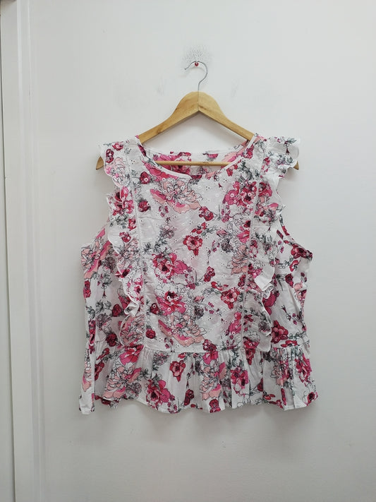 Tunique sans manches à volants blanche fleurie Taille XL