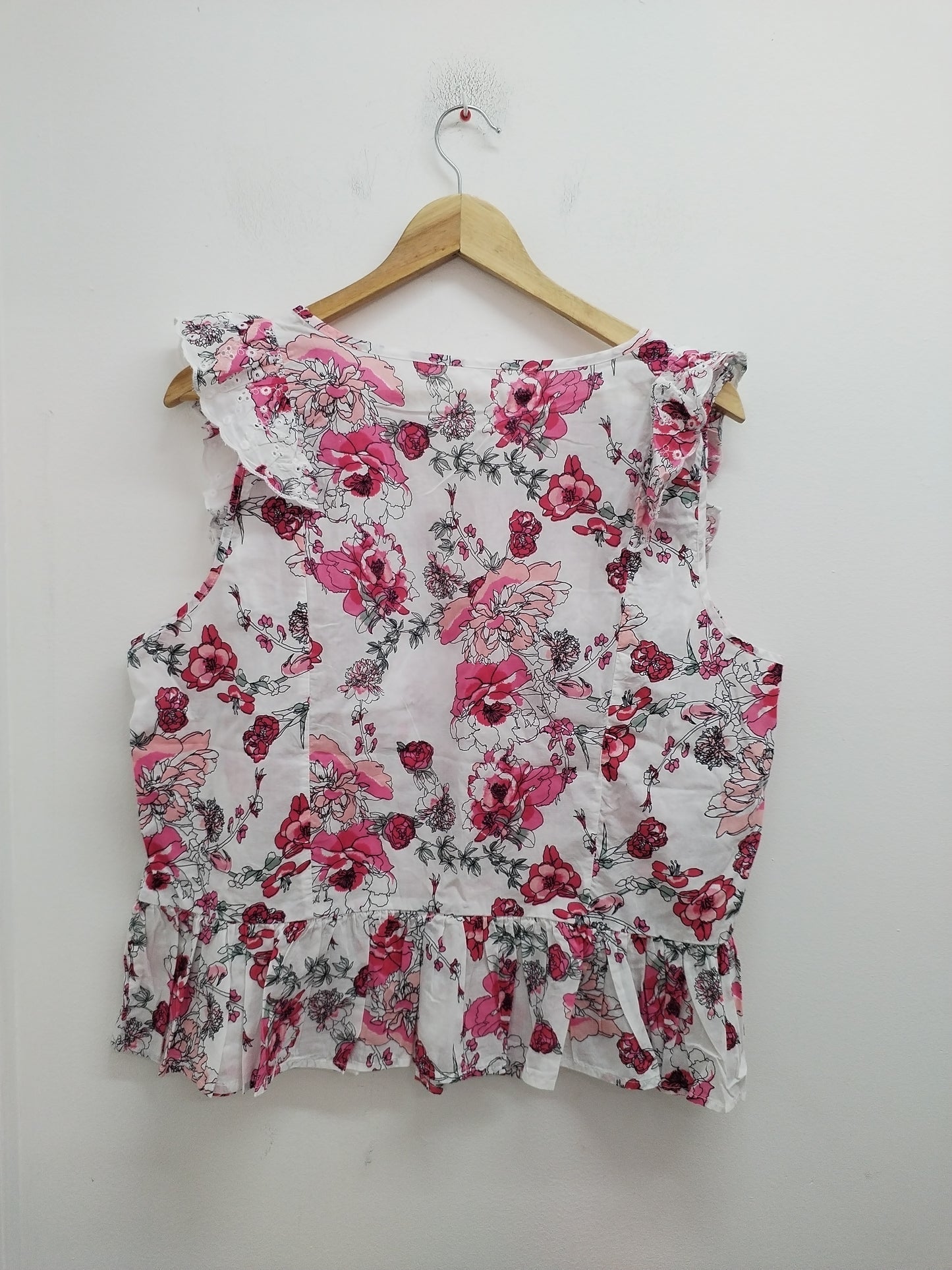 Tunique sans manches à volants blanche fleurie Taille XL