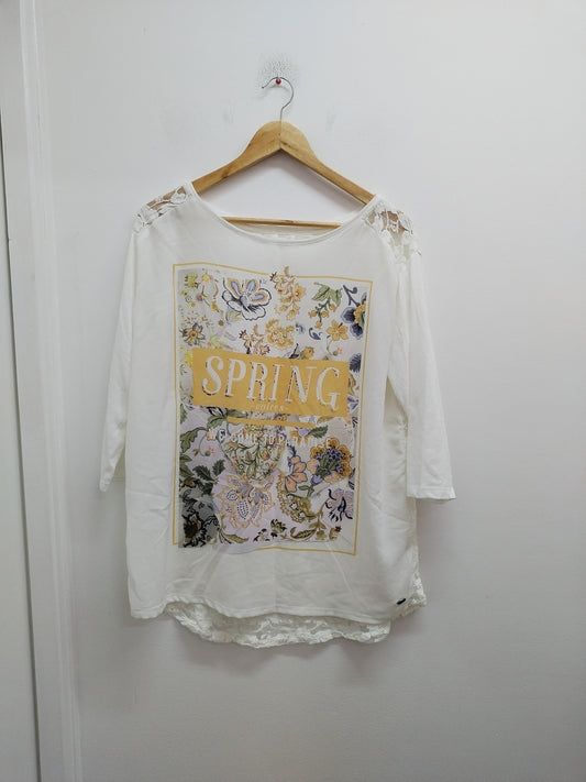 Tunique manches 3/4 Esprit blanc cassé avec dentelle et impression Taille XL
