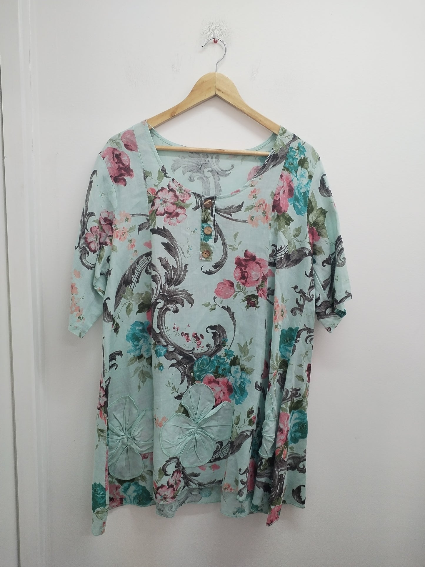 Robe manches courtes turquoise fleurie Taille XL