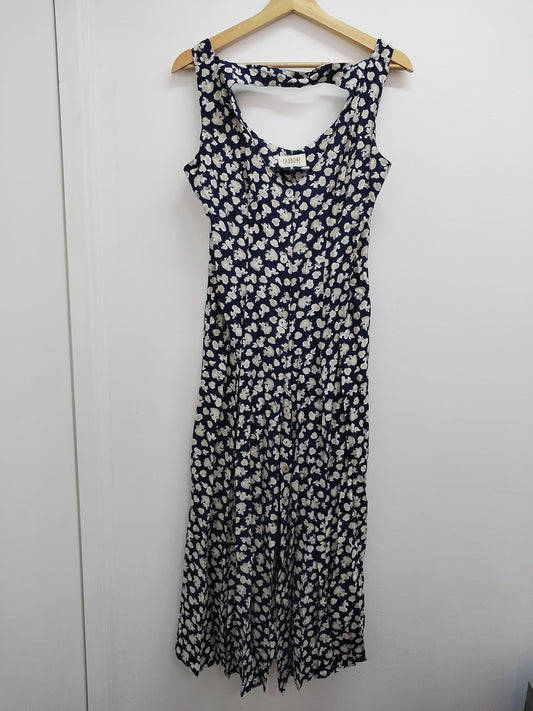 Robe longue sans manches Carbone marine fleurie Taille M