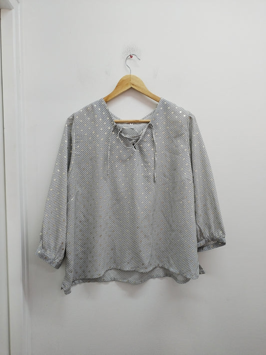 Tunique manches 3/4 Scottage noire, blanche et argentée Taille XL