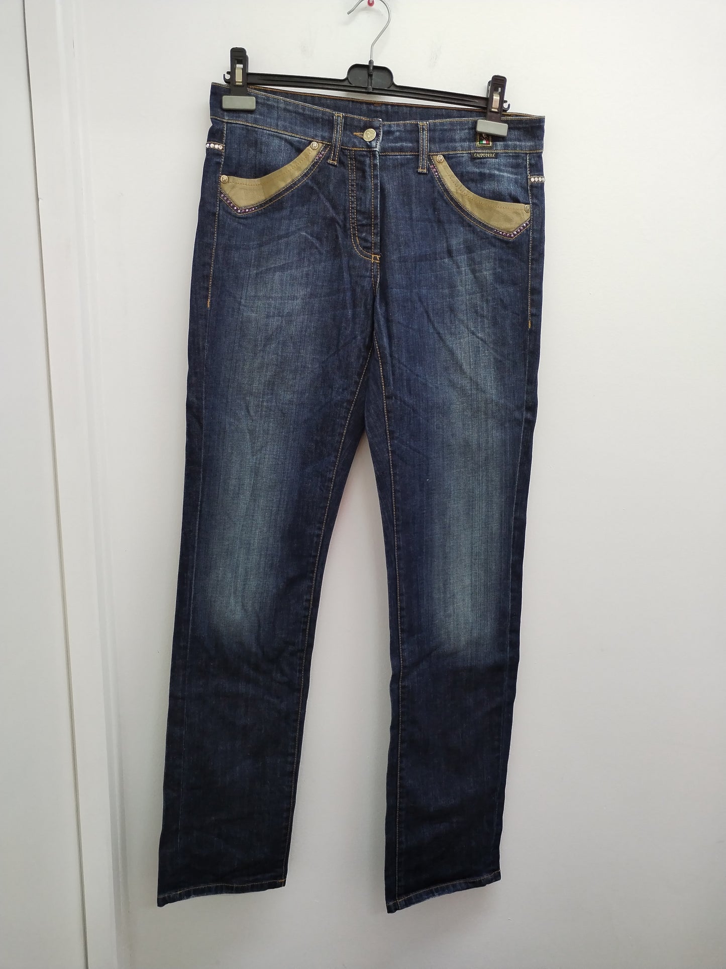 Jeans Cappoera bleu foncé avec strass et broderie Taille 40