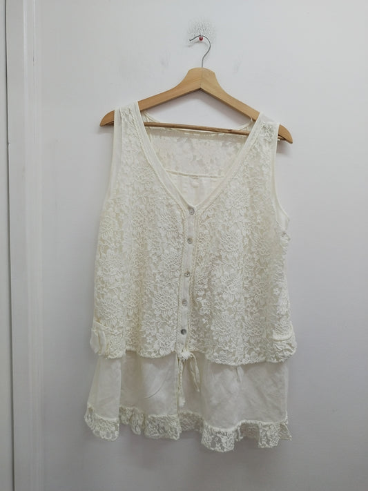 Tunique sans manches blanc cassé avec dentelle Taille XL