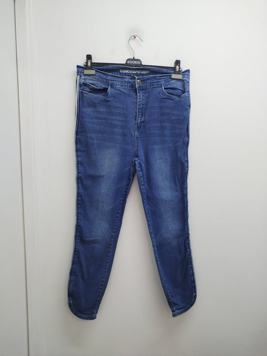 Jeans super skinny Rainbow bleu avec liseré argenté et blanc Taille 44